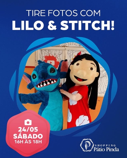 Oficina kids e personagens Lilo & Stitch chegam ao Shopping Pátio Pinda neste sábado (24)
