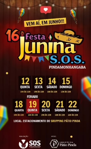 Tradicional Festa Junina do SOS chega ao Shopping Pátio Pinda nesta quinta-feira (12)